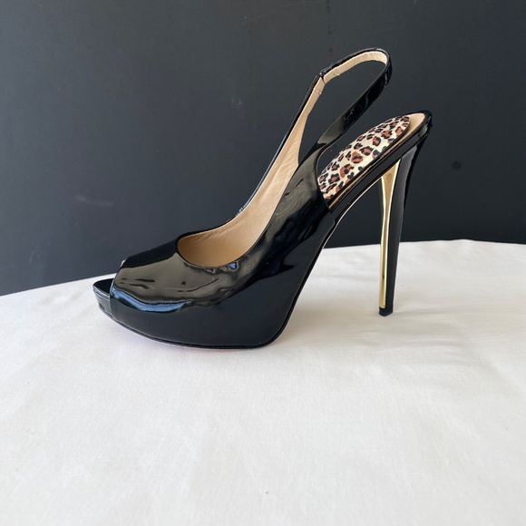 Marciano Black Patent Prep Toe Pump Slingback Heels Women’s Size 8M/38 EXC - Picture 4 of 16